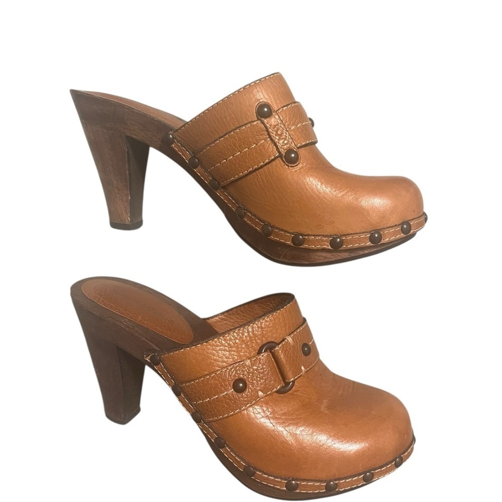 Boho Western Cowgirl Studded Leather Mule Heels Clog Chic Size 7 (fits 7.5) - Picture 3 of 6